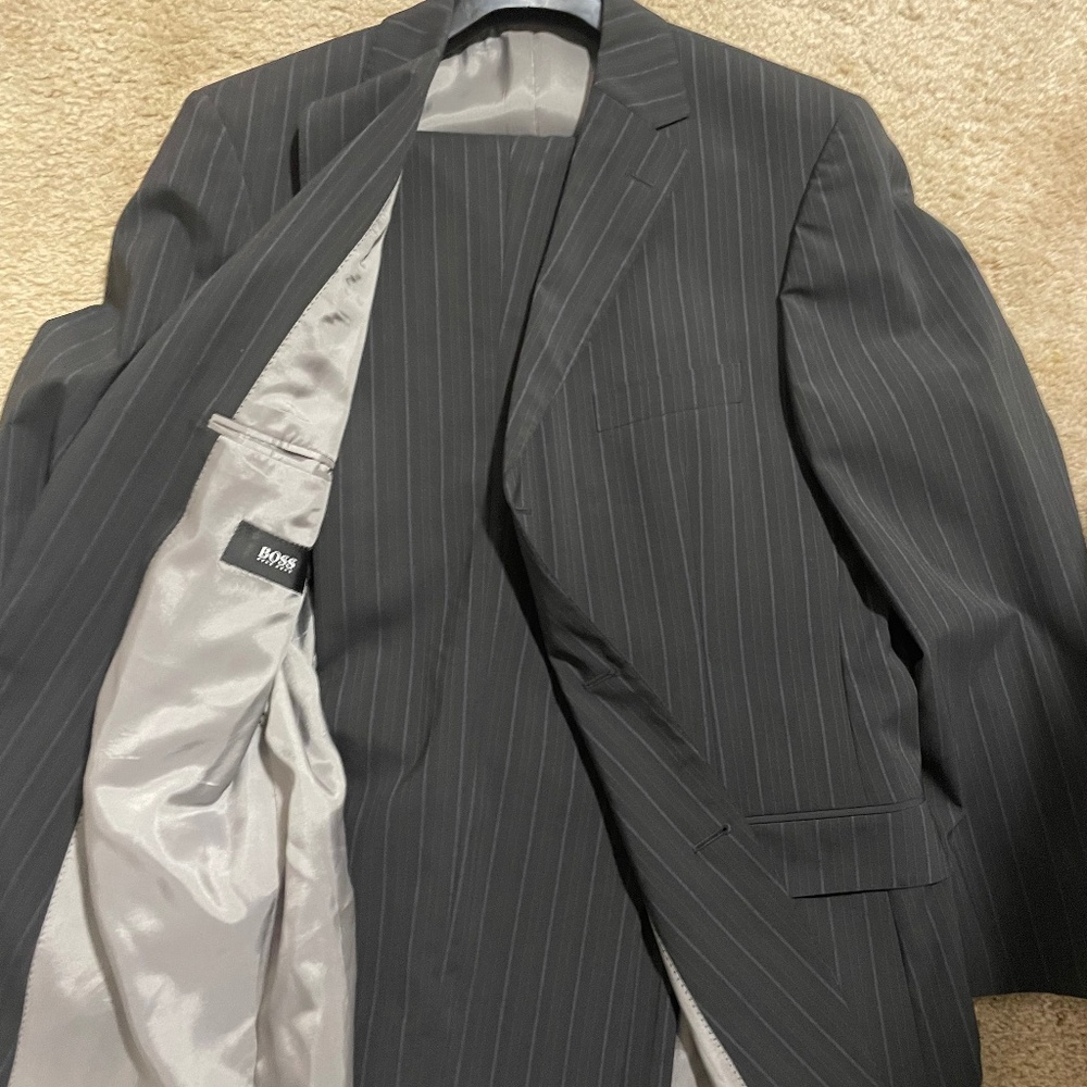 Hugo Boss 3 button black pinstriped suit